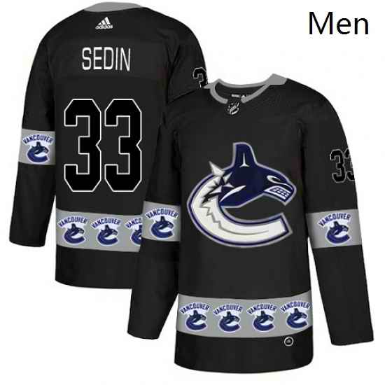 Mens Adidas Vancouver Canucks 33 Henrik Sedin Authentic Black Team Logo Fashion NHL Jersey